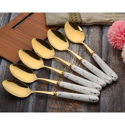 Ensemble de cuillères dorées en acier inoxydable pour la maison, la cuisine et la restauration, couverts, cuillère à bouillon pour la table à dîner avec manche en céramique, vaisselle