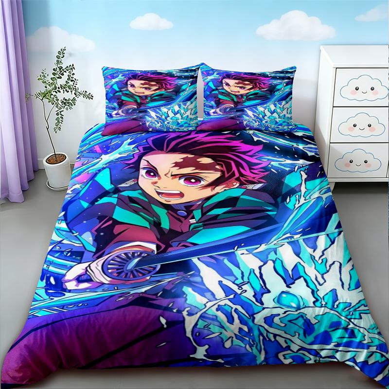 Duvet Cover New Japan Cartoon Anime Demon Slayer Bedding Set Printing Microfiber Bed Quilt Cover Set Pillowcases Soft Bed Linens
