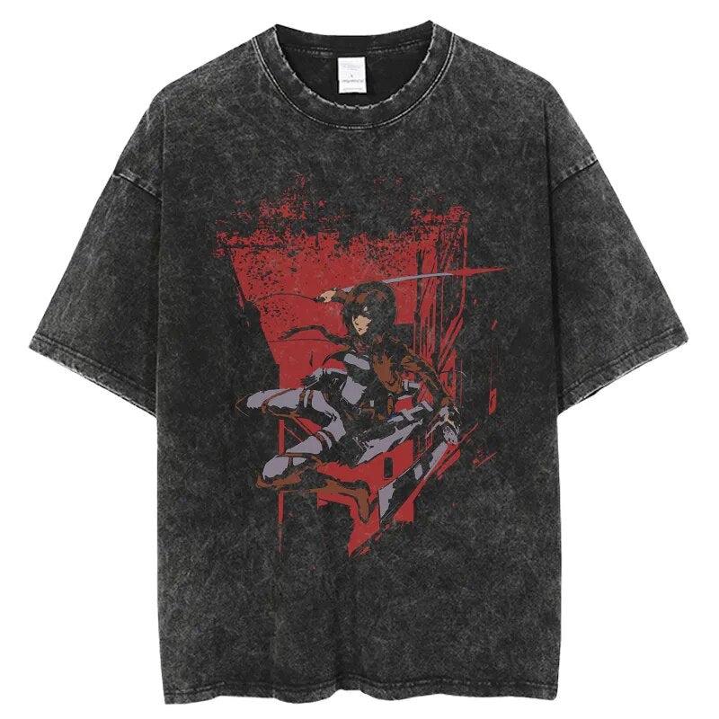 

2025 Attack on The Giant Anime Joint Official T-shirt Washed Old Retro Pure Cotton Fashion High Street Trend Unisex Y2K Harajuku 4XL
