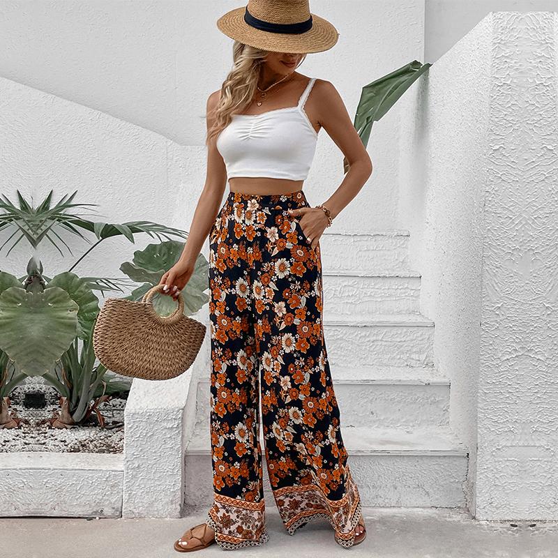 YYFS Women's Vintage Bohemia Casual Floral Print Trousers Pants & Capris