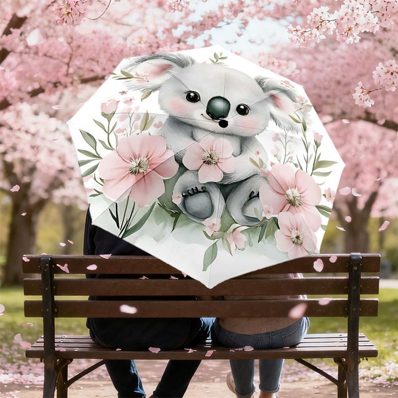 1pc Koala Flowers Automatic Open/Close Umbrella Compact Folding Umbrella with 8-Rib Shaft for Women/Men, Elegant Birthday1160S