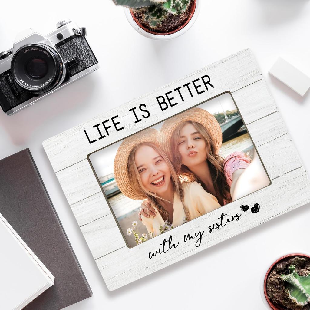 Sister Girls Gifts 4x6 Picture Frame, Best Friend for Sister Female Photo Frame, Long Distance Friendship Gifts, Companionship Wooden Picture Frames