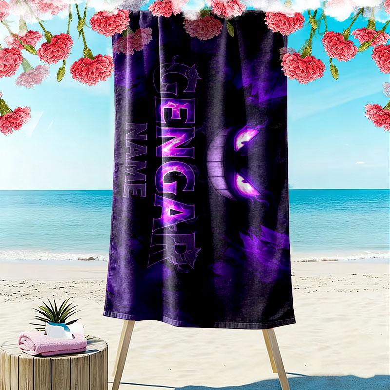 Gengar Print Beach Towel, Large Soft Quick Dry Towel for Beach Camping Swimming