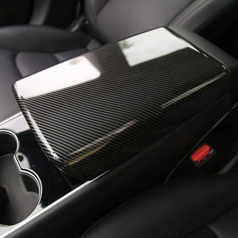 2020 For Tesla Model Y Carbon Fiber Look Interior Central Armrest Box Panel 1PCS