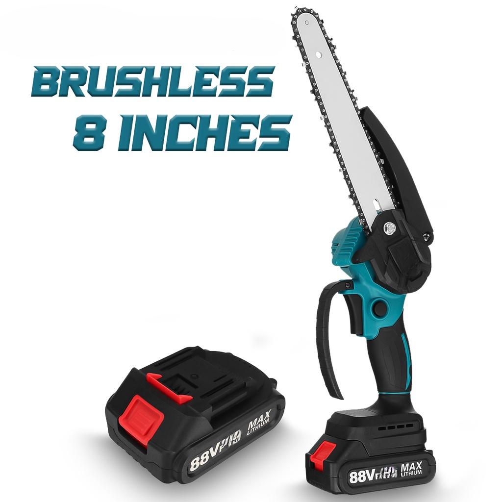 88VF Brushless Electric Chain Saw Mini Chainsaw Rechargeable Wood Cutter Pruning Garden Power Tool For Makita 18V Battery 8 Inches