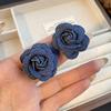 Unique Blue Denim Fabric Camellia Pearl Earrings Retro High-End Temperament Earrings Women