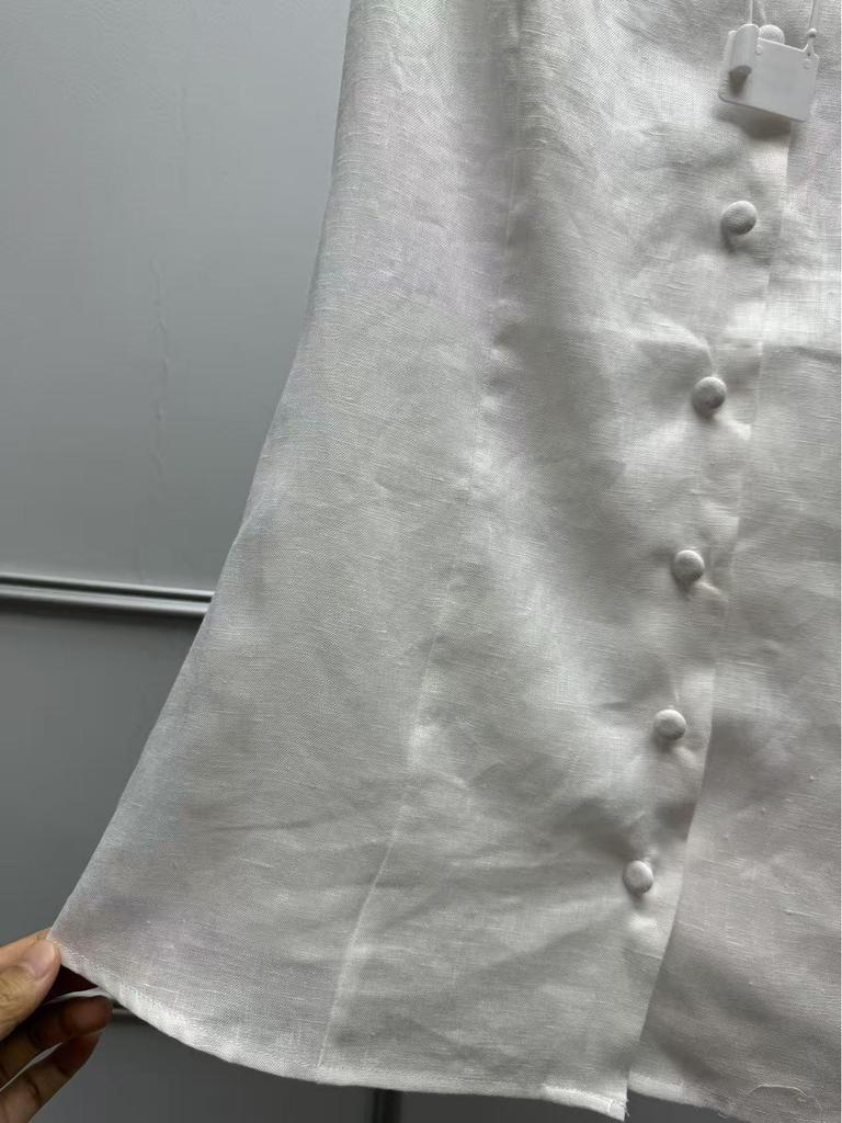 French Minimalist Linen Short-Sleeve Shirt with Elegant Doll Collar