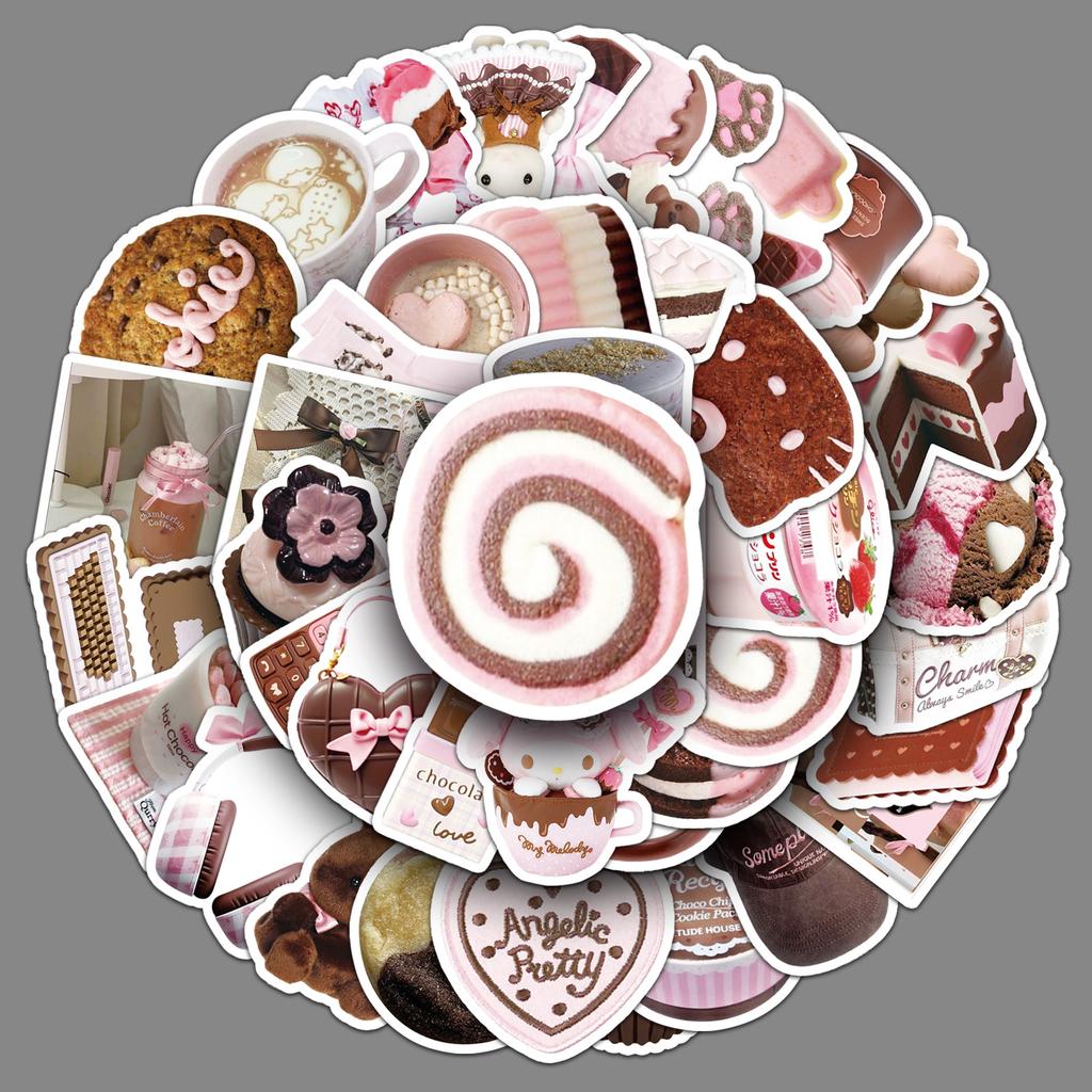 50 Stück Rosa Braun Ins Style Graffiti Aufkleber Klein Frisch Schokolade Schleife Dekorative Handy Wasserbecher Kreative Aufkleber