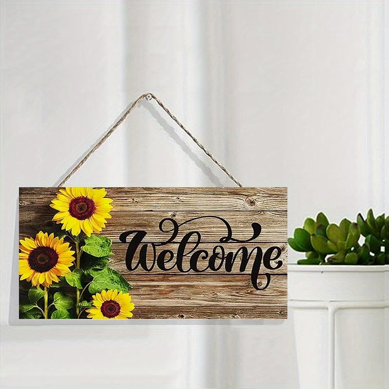Rustic Sunflower Welcome Wall Hanging Decor Wood Art Plaques Sign Door Sign for Home Living Room Kitchen Decor