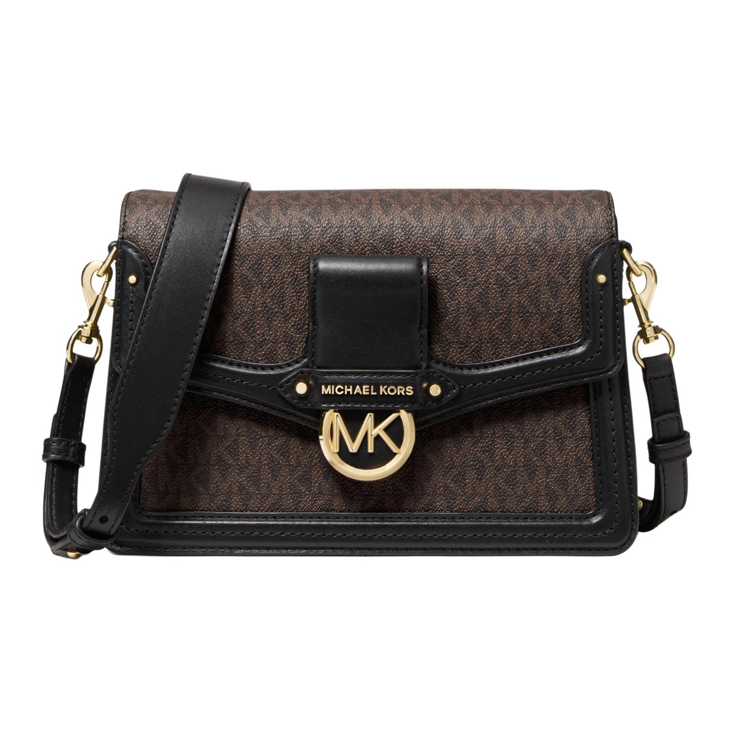 

Michael Kors MK Jessie Vintage Monogram Color Block Flap Letter Logo Leather Messenger Bag Women Bags Brown Black 30F9GI6L2B-292 Basic Set (Bag+Dust Bag)