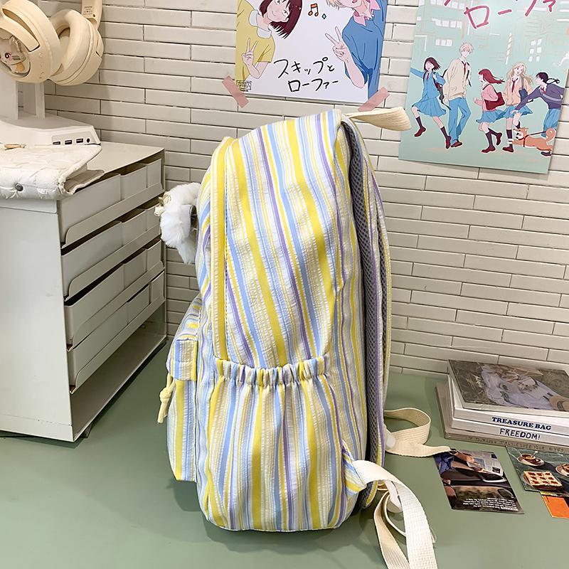 Student School Bag Women's Striped Print Backpack Large Capacity Backpack