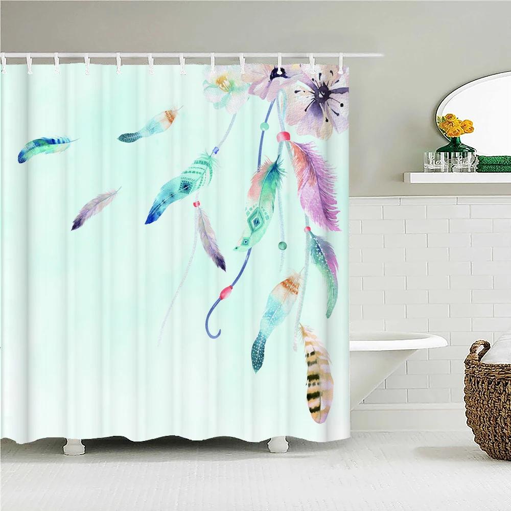 

Flowers Birds Bath Curtain Waterproof Fabric Shower Curtains Floral Leaves Printing Bathroom Screen Landscape Home Decorations W90xH180cm