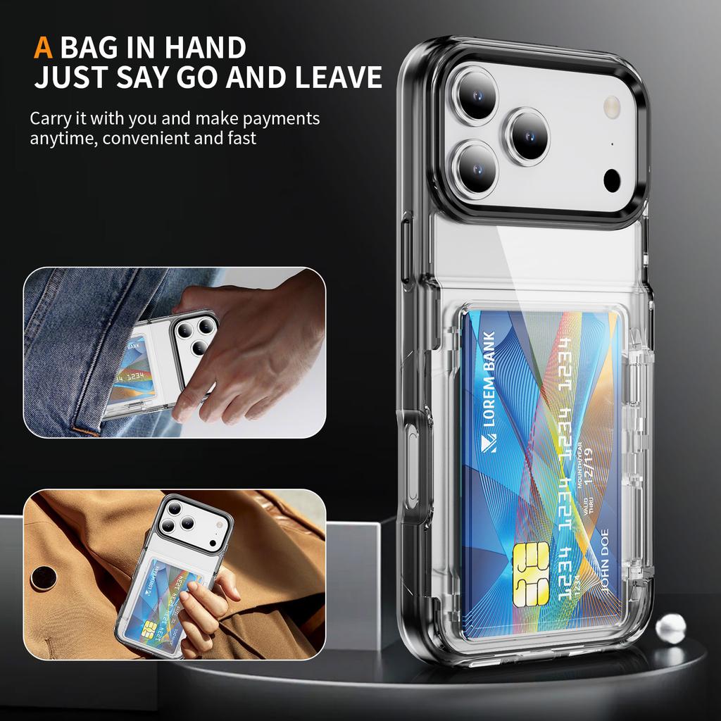 Shockproof Wallet Card Pocket Clear Case for Iphone 17 Pro Max 17 Air Iphone17 13 12 Pro 15 16 14 Plus Iphone16 Iphone15