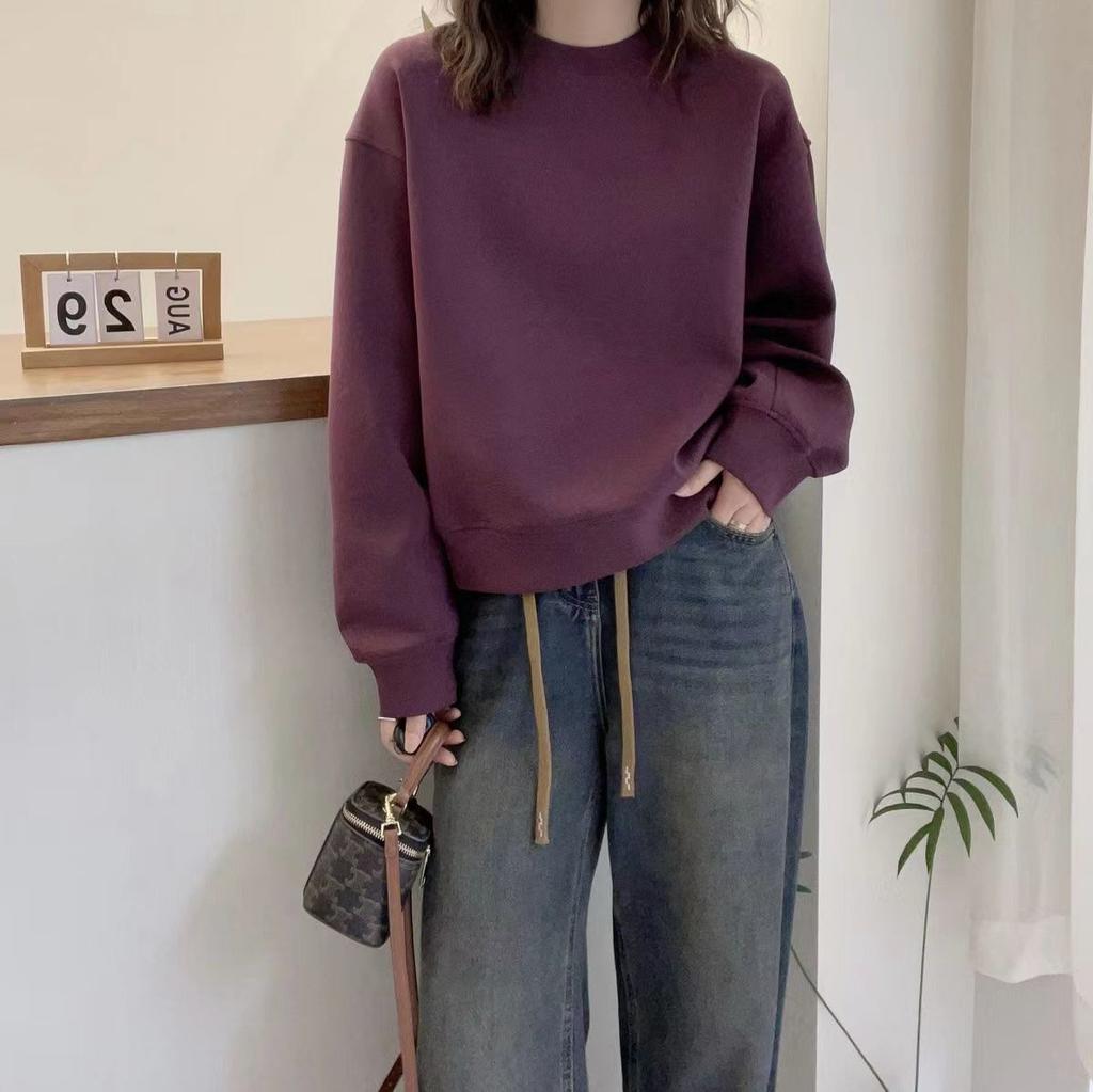 Autumn European Style Minimalist Solid Design Hoodie Women Winter Loose Versatile Top