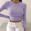Women Crop Top Irregular Slim Fit Side Drawstring Long Sleeved T-shirt