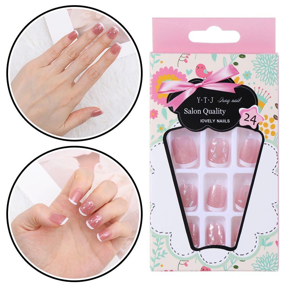 

Press On Nails Artificial Manicure Tool Short French False Nails Fake Nails Wearable Nail Tips 01