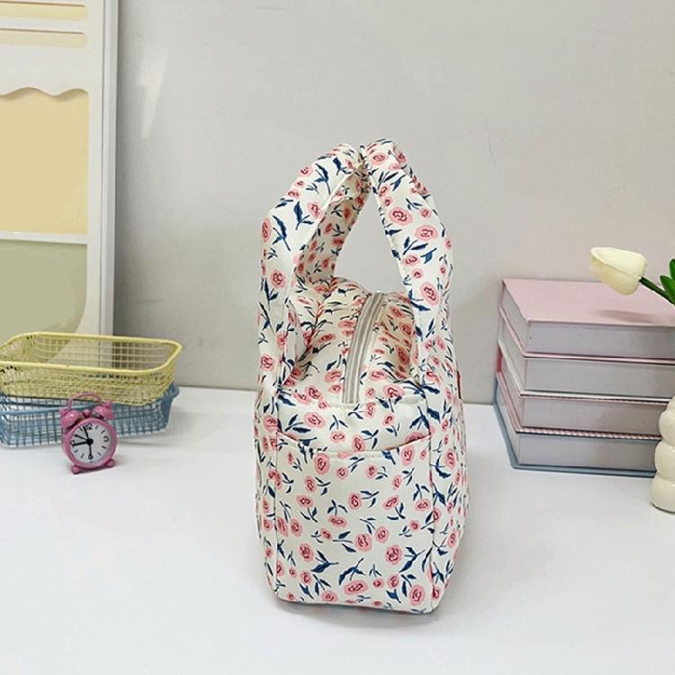 Fashionable Floral Pattern Lunch Carriers Elegant Women's Lunch Bag with Multiple Pockets Casual Work Zippered Handbag