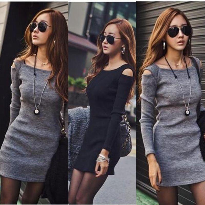 Premium Quality Femme Manches Longues Moulant Mini Robe Tricot For Autumn Winter Events