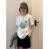 Korean green apple printed T-shirt women's summer loose bottoming shirt comfortable pure cotton inner top slack short sleeve