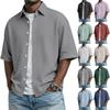 Mens Casual Solid Color Waffle Knit Short Sleeve Button Down Shirt