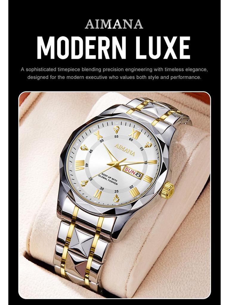 Men's Luminous Calendar Quartz Watch: Waterproof Steel Band Fashion Timepiece