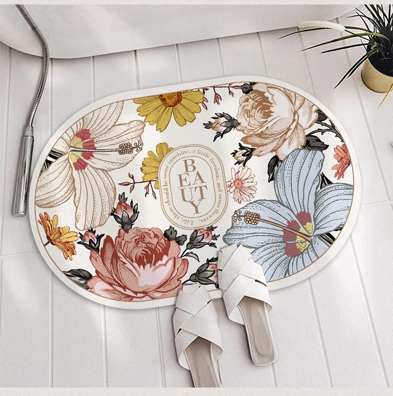 Fresh Floral Diatomaceous Earth Mat - Easy Clean Bathroom & Washbasin Floor Pad