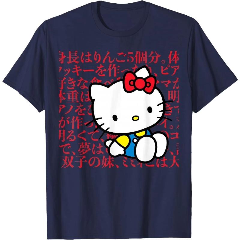 Cotton Tshirt Hello Kitty Fun Printed Japanese Design 2026 New Summer Casual Trendy Womens Tshirt Round Neck Y2K Womens Top