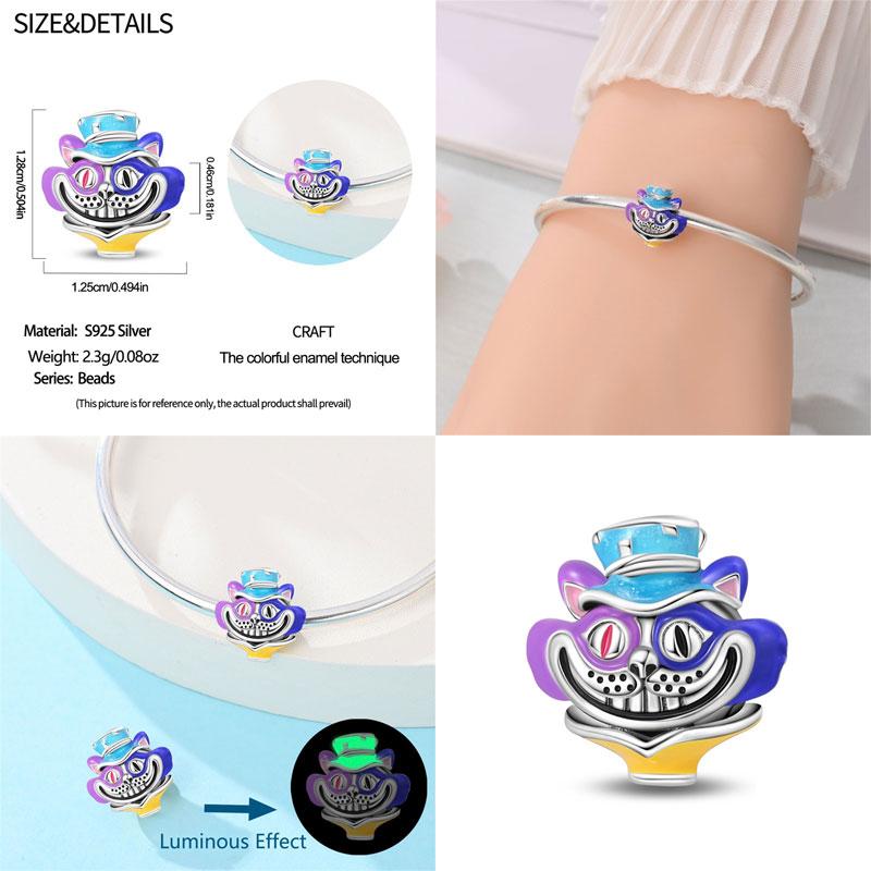 New 100% 925 Silver Original Magic Cat Beaded Rabbit Charms Fit Pand Bracelet DIY Jewelry Making Women Halloween Gift