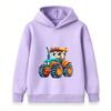 Kids Cartoon Tractor Print Hoodie Boys Girls Casual Long Sleeve Pullover Sweatshirt Cute Vehicle Pattern Children Top Coat
