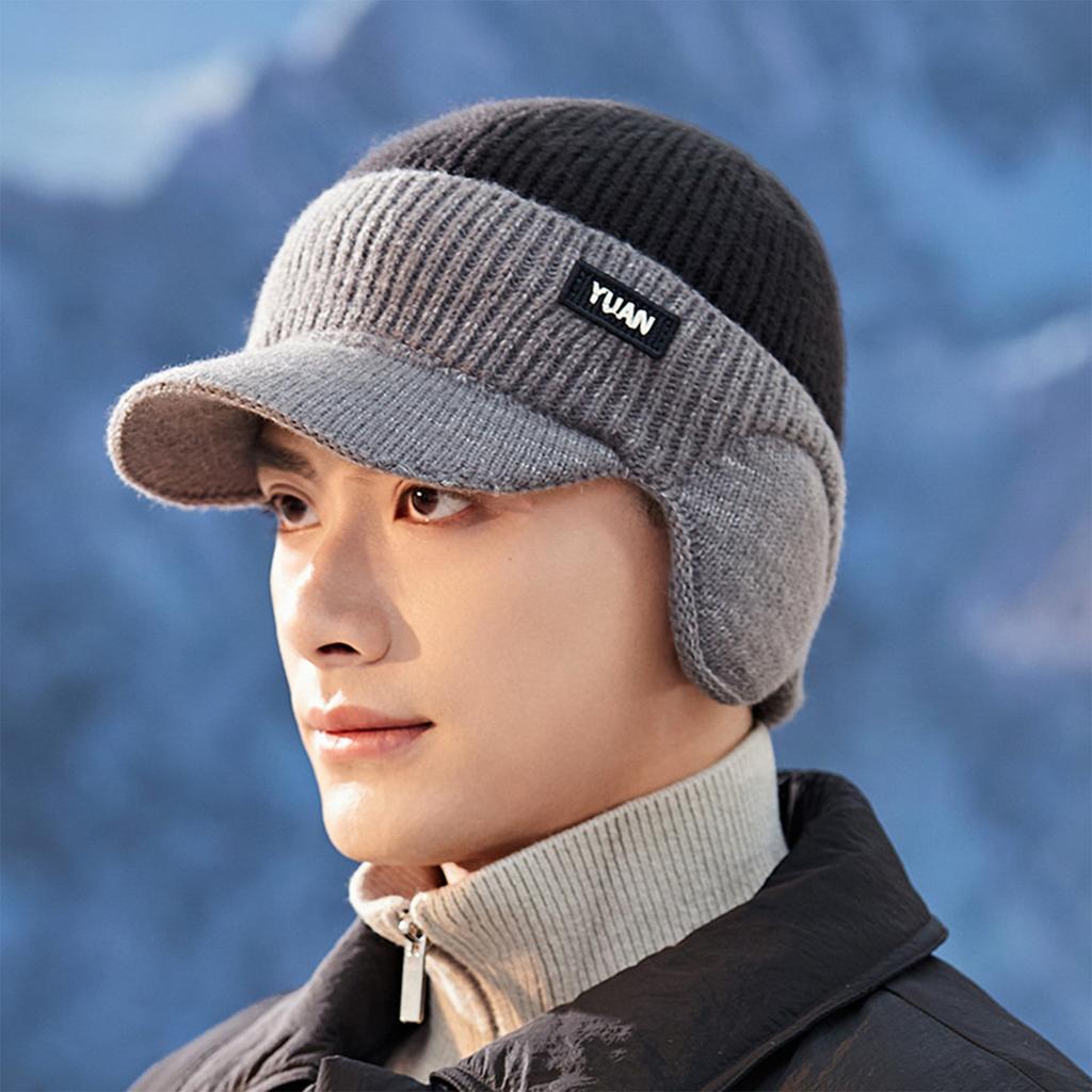 Men's Autumn Winter Warm Hats Soft Slouchy Ear Protection Knitted Fleece Lined Warm Cap Suitable For Outdoor Cycling Headwear