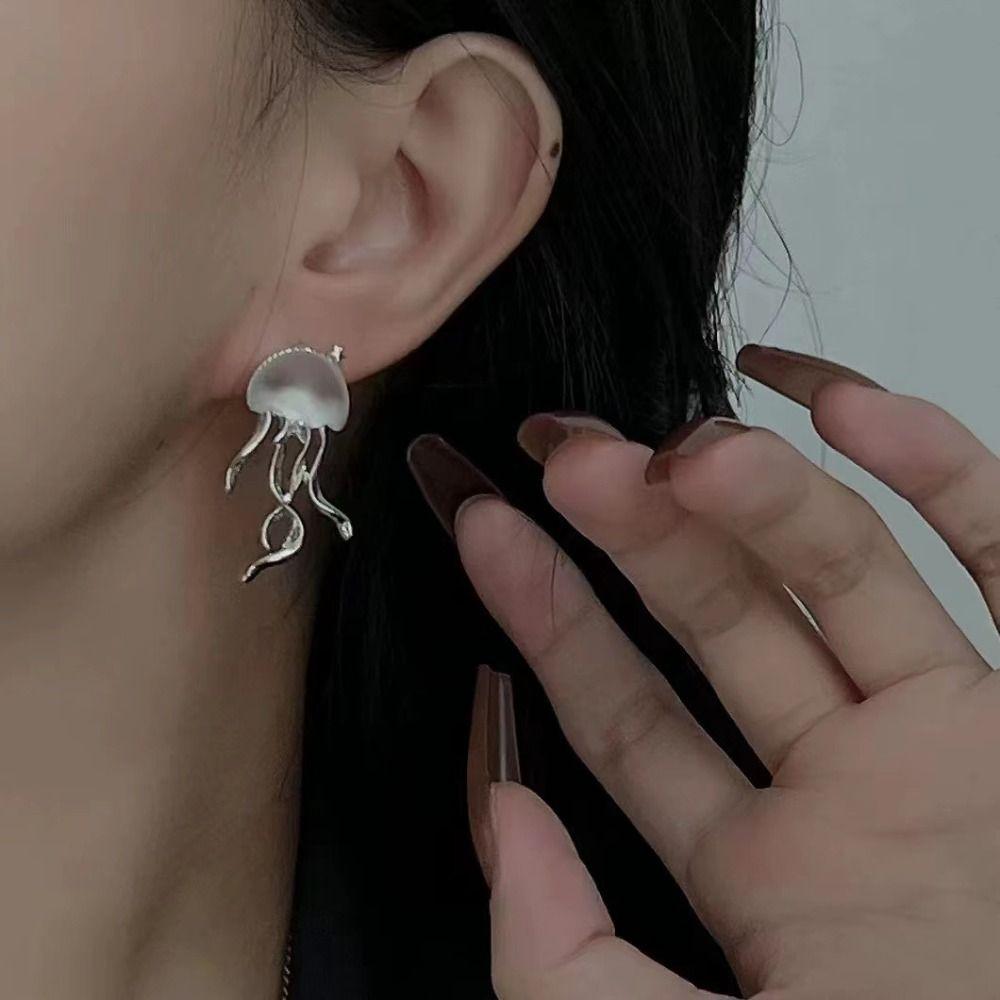 Y2K Zinc Zinc Alloy Transparent Pendant Jellyfish Stud Earrings Korean Style Choker Women Crystal Necklace