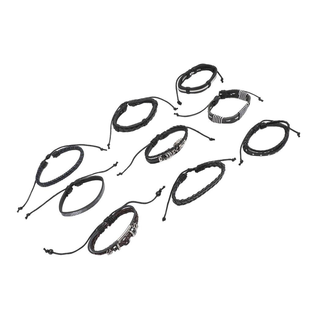 9pcs Braided PU Leather Bracelets for Men Women Vintage Multi Layer Easy Matching Woven Cuff Wrap Bracelets