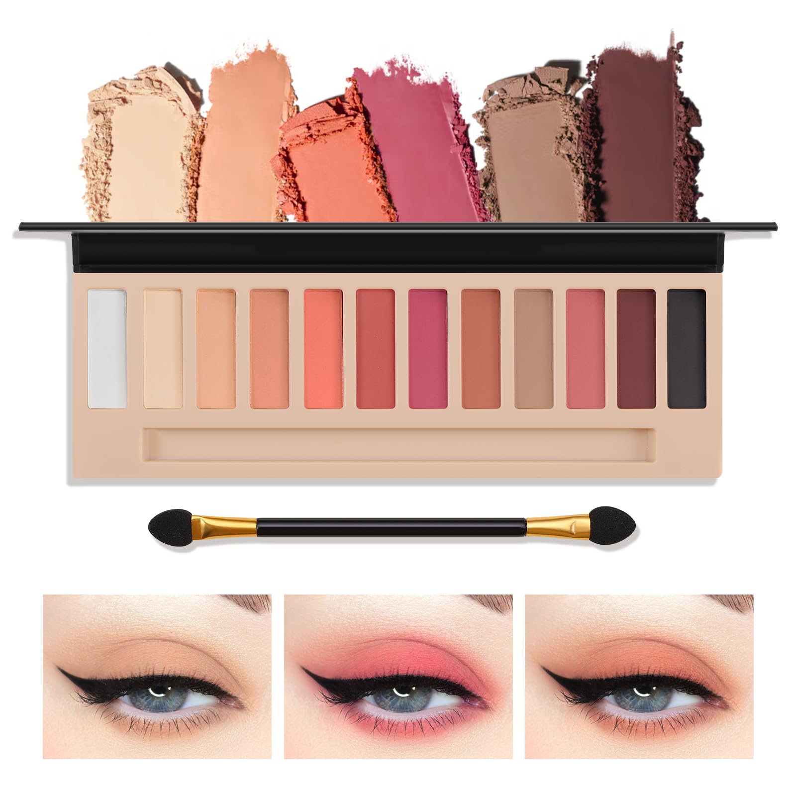 

Кремовые тени Booen 12 высокопигментированных оттенков с кистью для теней Универсальные матовые мерцающие тени для макияжа глаз Палетка, & Зеркало, &