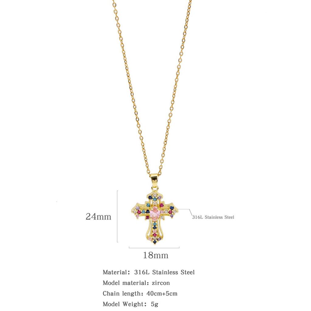 Hip Hop Luxury Zircon Cross Pendant Necklace Stainless Steel Chain Jewelry Gifts for Women Men