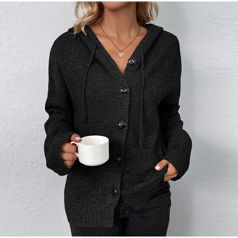 Женский повседневный и модный вязаный кардиган с длинными рукавами и капюшоном — фото 15