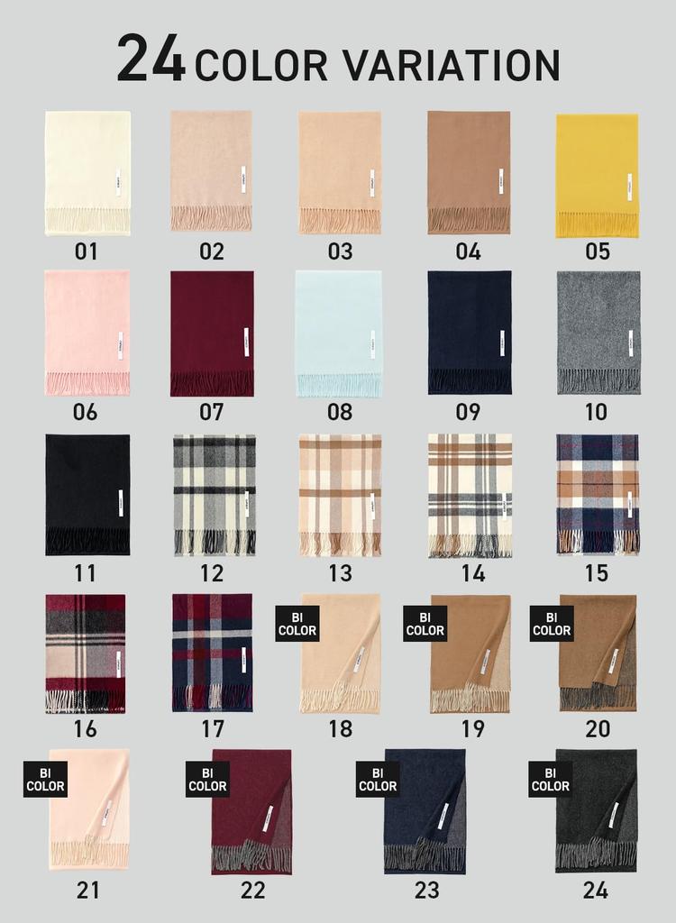 Ivory Beige Cashmere and Wool Plain Check Wool Brand Light [cumaco] 13. Scarf, Pattern, Unisex, Large, Thick, Blend, Name, Gift, White, Brown,