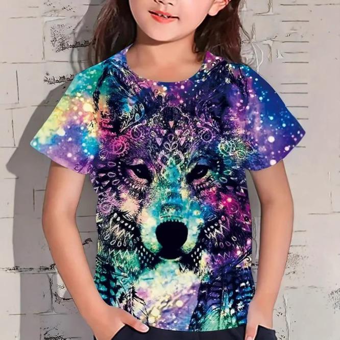 Summer New Casual and Comfortable Animal Print Girls Round Neck Short Sleeve T-shirt