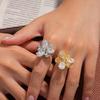 18k Gold Plated Zircon Flower Open Ring - Luxury European & American Style Index Finger Ring