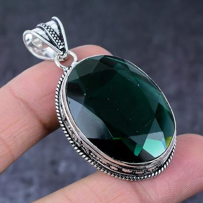 Natürlicher Chromdiopsid Edelstein Handgefertigter 925er Sterling Silber Anhänger 2,13" o8y59