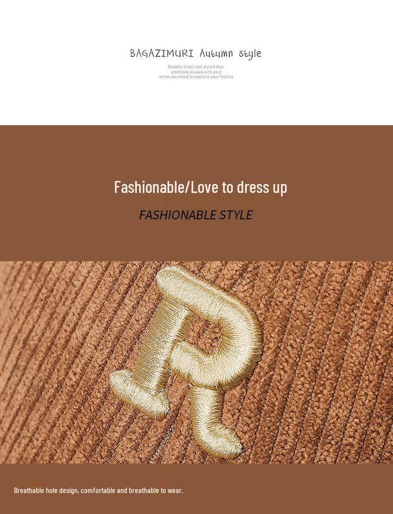 Solid Color 3D Letter R Corduroy Baseball Cap - Adjustable Fall/Winter Fashion Hat