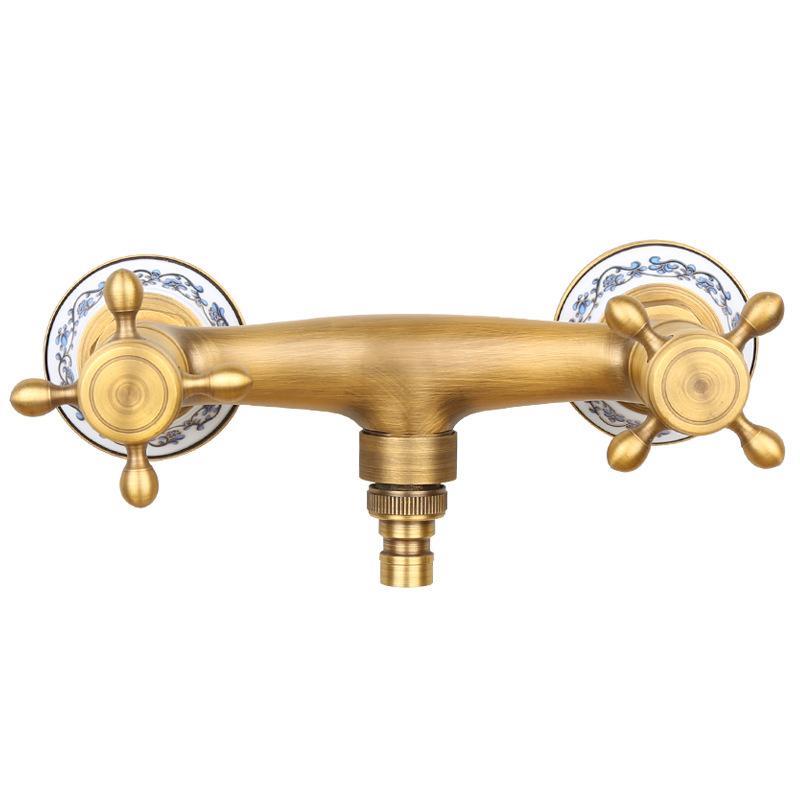 Antique Brass Wall Mounted Washing Machine Faucets Double Handles 2 Holes Cold and Hot Water Mixer Tap Bibcock