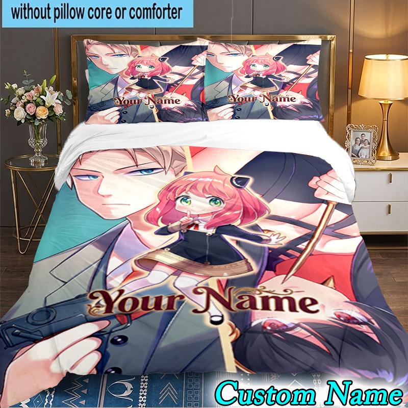 Custom Name 3PCS Fantasy Battle Anya Bedding Set,Including Duvet Cover And 2pcs Pillowcases Perfect for Bedroom,Dormitory,Fan Christmas Gift