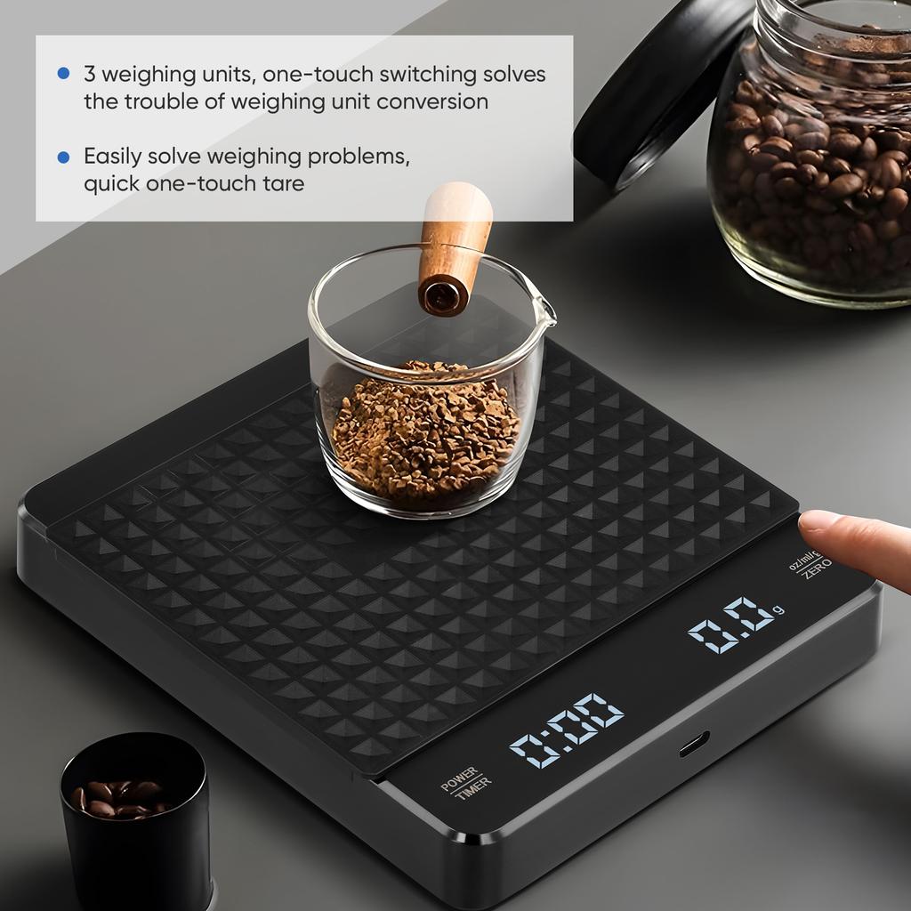 Küchenkaffeewaage mit Timer Wiederaufladbare Digitalwaage 0,1g Hohe Präzision 3 Modi Drip Espresso Waage Barista Geschenk