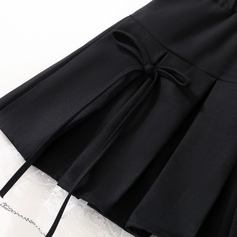 2025 Spring/Summer Girls' Korean Style Bow Lace Pleated Skirt Set