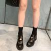 Le Fu Shoes Women's British Thick soled High Heels Coarse Heels French Lazy Small Leather Shoes