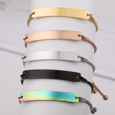 Erhältlich: Verstellbares Damenarmband zum Gravieren - Edelstahl, Spiegelpoliert, Gebogenes langes Stabdesign, Edles Temperament.