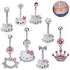 Cartoon Cute Hello Kitty Shiny Zircon Belly Button Ring For Women Sexy Body Jewelry Navel Piercing Beach Party Accessories Gift