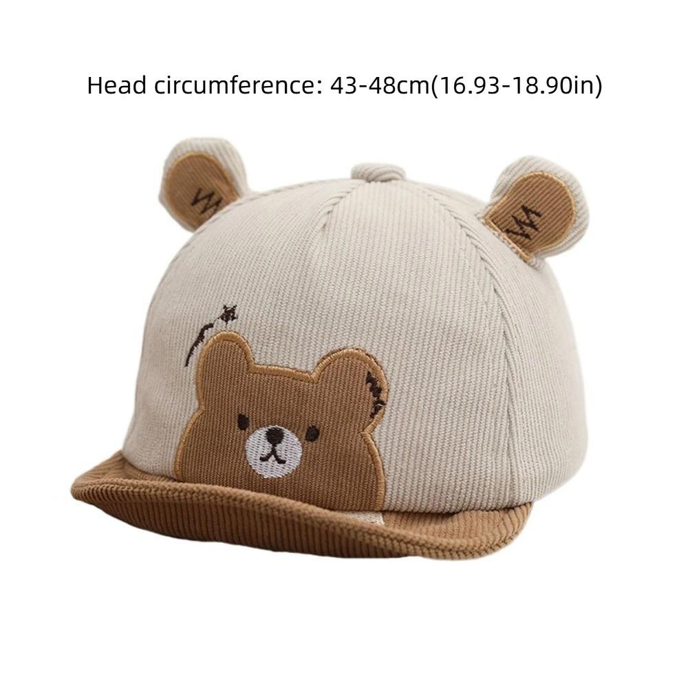 Chapeau seau en coton doux pour bébé à large bord avec ours de dessin animé Chapeau de soleil pour bébé Kawaii Protection solaire Casquette plate pour nouveau-né Bambin