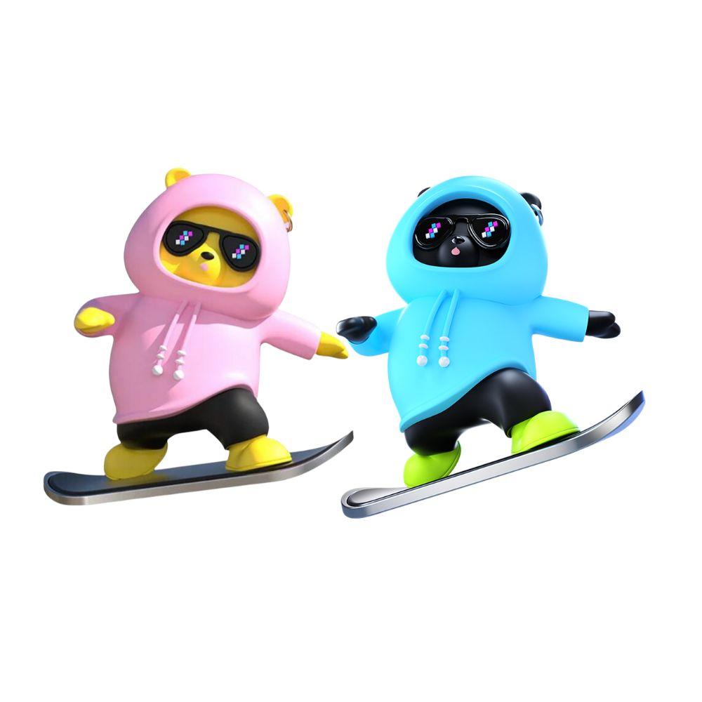 2PCS Panda Dashboard Ornaments Skateboard Car Decoration Moving Bear Slide Decorative Moving Doll Car Sliding Skate Figure