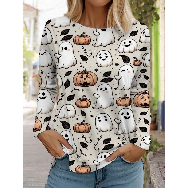Halloween Women's Long Sleeve Cute Pumpkin Head 3D Pattern T Shirt 2024 Autumn Fashion Women's Top Harajuku Pullover Clothing